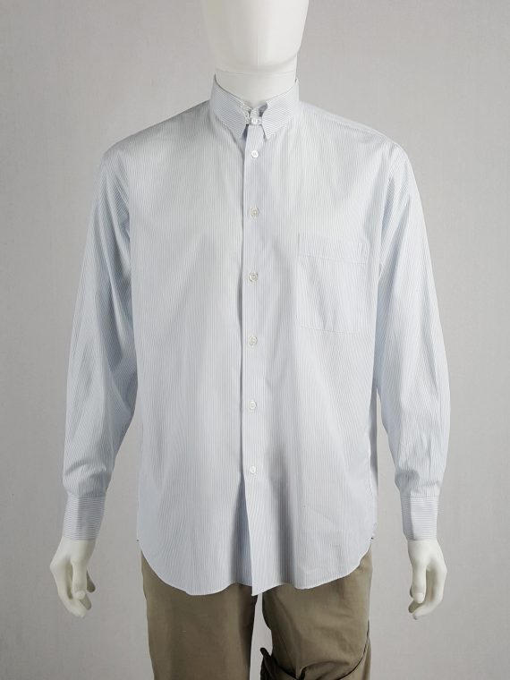 vaniitas Tokio Kumagai white and blue striped shirt with collar strap 111712