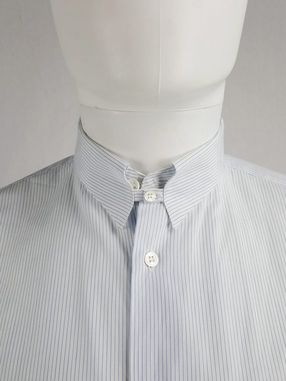 vaniitas Tokio Kumagai white and blue striped shirt with collar strap 111742
