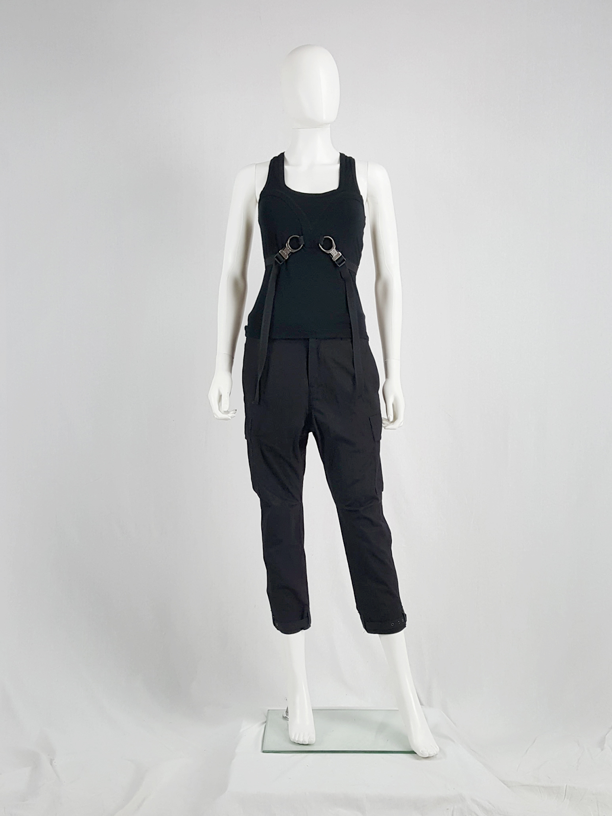 Y's Yohji Yamamoto black drop crotch trousers with cargo pockets - V A N II  T A S