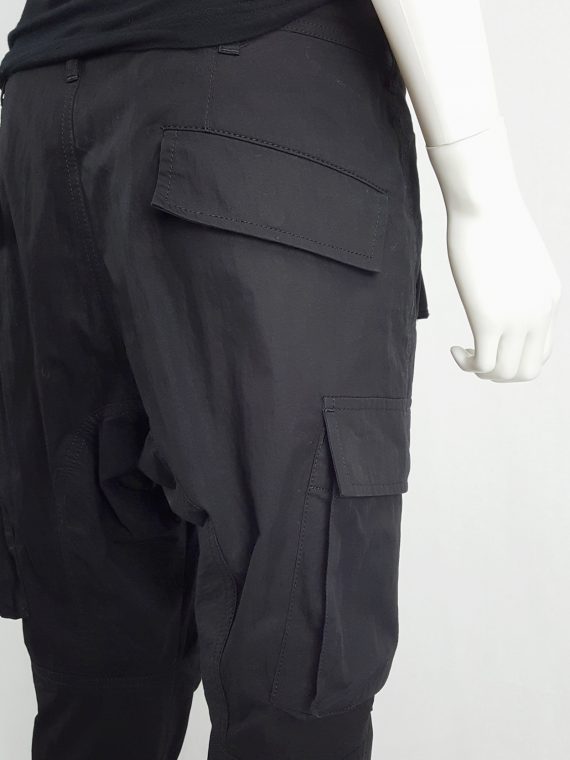 vaniitas Ys Yohji Yamamoto black drop crotch trousers with cargo pockets 095548