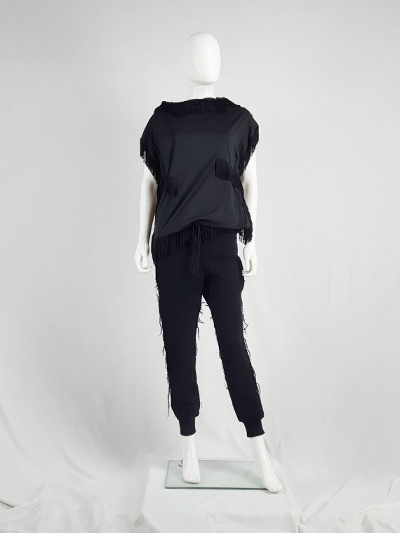 vaniitas Ys Yohji Yamamoto black knit sweatpants with heavily frayed sides 121038
