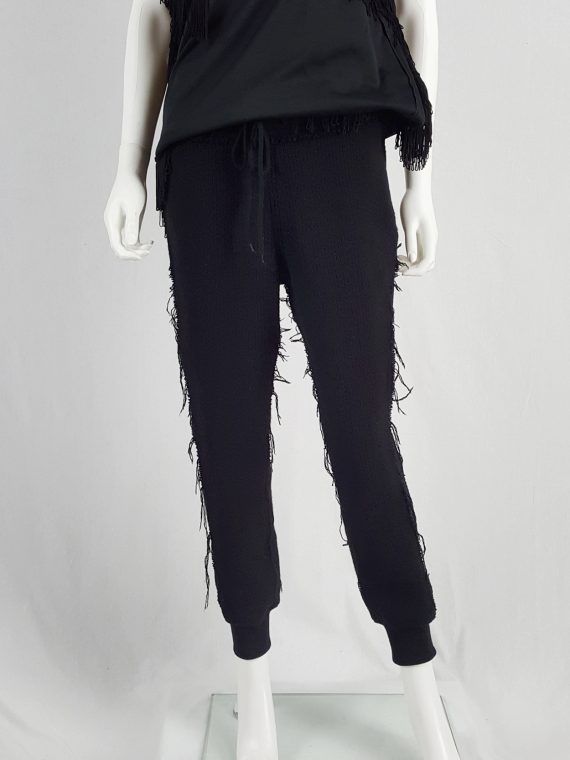 vaniitas Ys Yohji Yamamoto black knit sweatpants with heavily frayed sides 121150