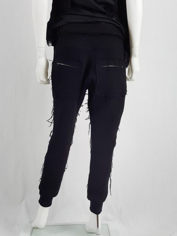 vaniitas Ys Yohji Yamamoto black knit sweatpants with heavily frayed sides 121545