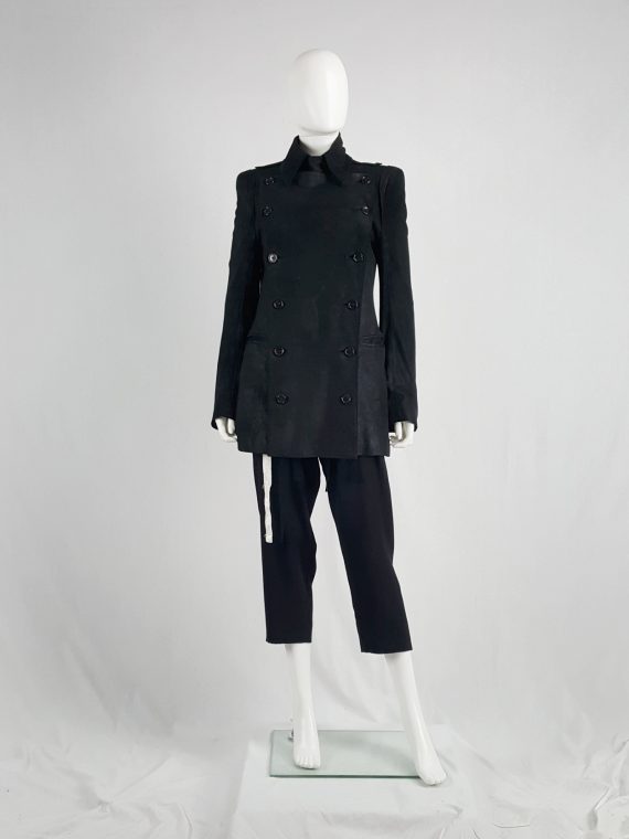 vaniitas vintage Ann Demeulemeester black leather double breasted military coat runway fall 2004 142822