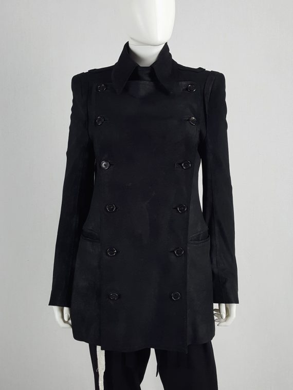vaniitas vintage Ann Demeulemeester black leather double breasted military coat runway fall 2004 142911