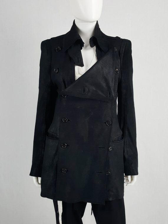 vaniitas vintage Ann Demeulemeester black leather double breasted military coat runway fall 2004 143235(0)