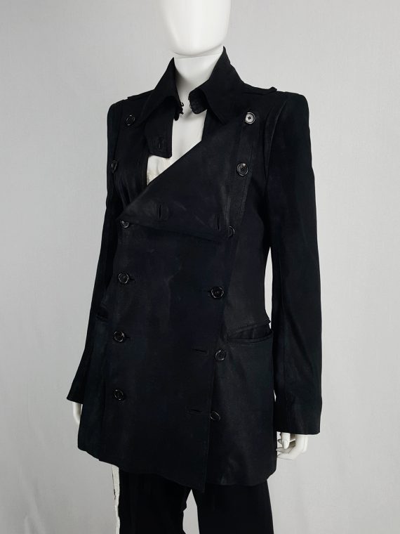 vaniitas vintage Ann Demeulemeester black leather double breasted military coat runway fall 2004 143248
