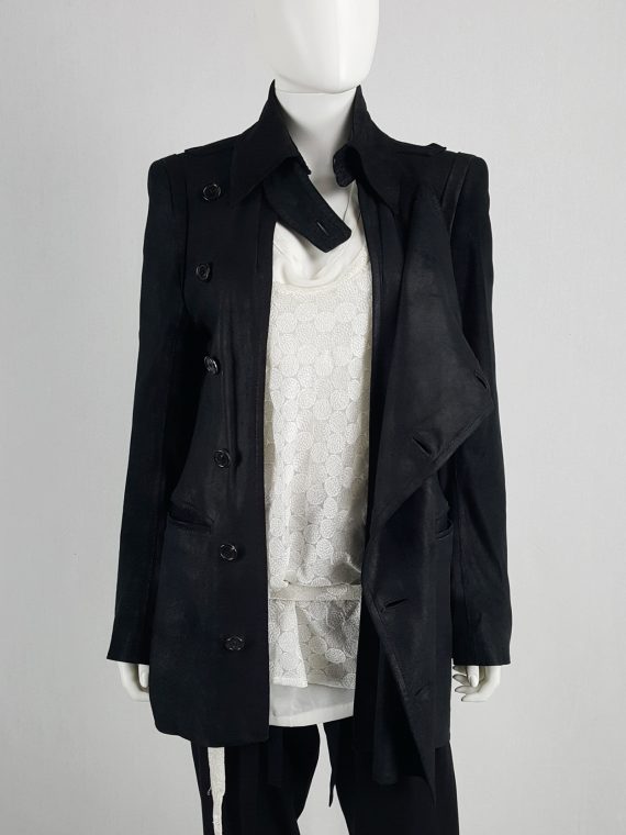 vaniitas vintage Ann Demeulemeester black leather double breasted military coat runway fall 2004 143545