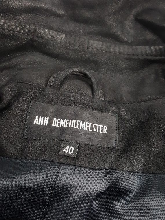 vaniitas vintage Ann Demeulemeester black leather double breasted military coat runway fall 2004 144111