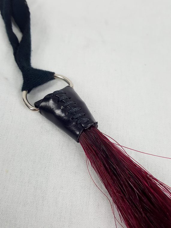 vaniitas vintage Ann Demeulemeester burgundy horsehair necklace on a leather strap fall 2004 143001