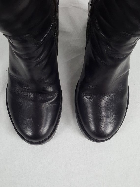 vaniitas vintage Ann Demeulemeester tall black wedge boots with belt strap detail 154322