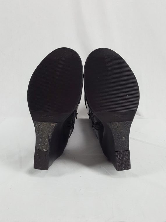vaniitas vintage Ann Demeulemeester tall black wedge boots with belt strap detail 154339