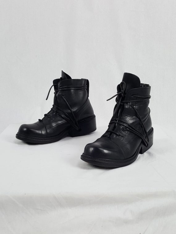 vaniitas vintage Dirk Bikkembergs black tall lace-up boots with laces through the soles 90s archive173525