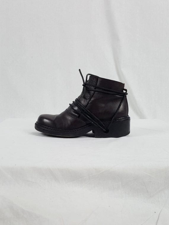 vaniitas vintage Dirk Bikkembergs burgundy boots with front flap and laces through the soles 90s archive 171759