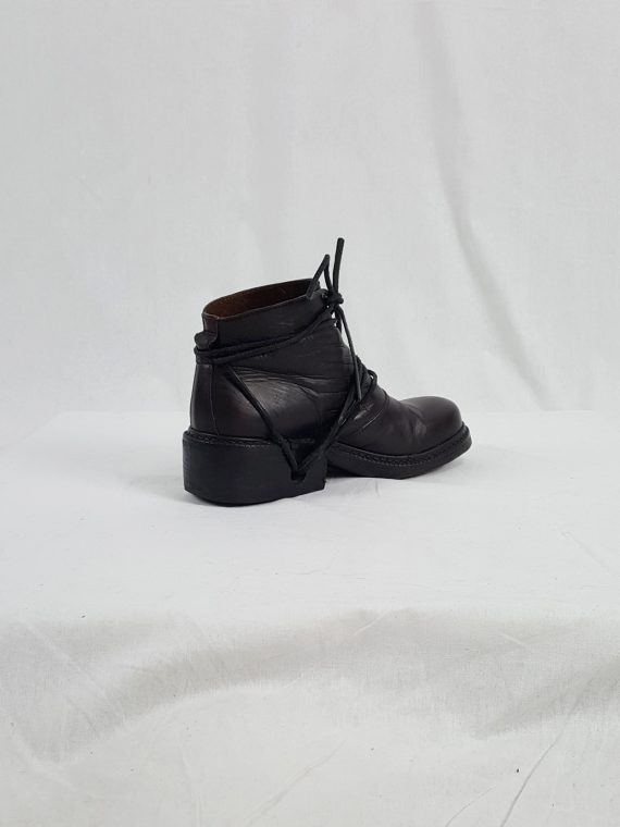 vaniitas vintage Dirk Bikkembergs burgundy boots with front flap and laces through the soles 90s archive 172040