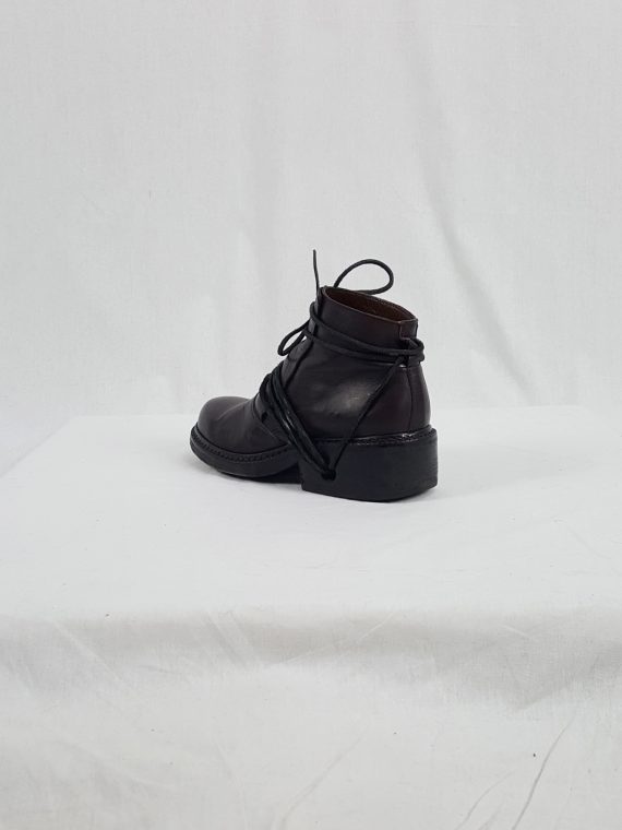 vaniitas vintage Dirk Bikkembergs burgundy boots with front flap and laces through the soles 90s archive 172115(0)