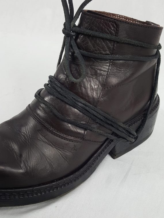 vaniitas vintage Dirk Bikkembergs burgundy boots with front flap and laces through the soles 90s archive 172137