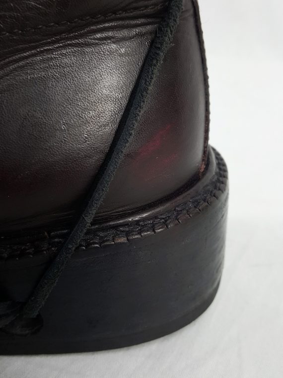 vaniitas vintage Dirk Bikkembergs burgundy boots with front flap and laces through the soles 90s archive 172250