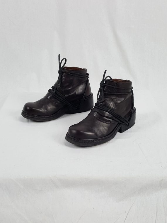 vaniitas vintage Dirk Bikkembergs burgundy boots with front flap and laces through the soles 90s archive 172348