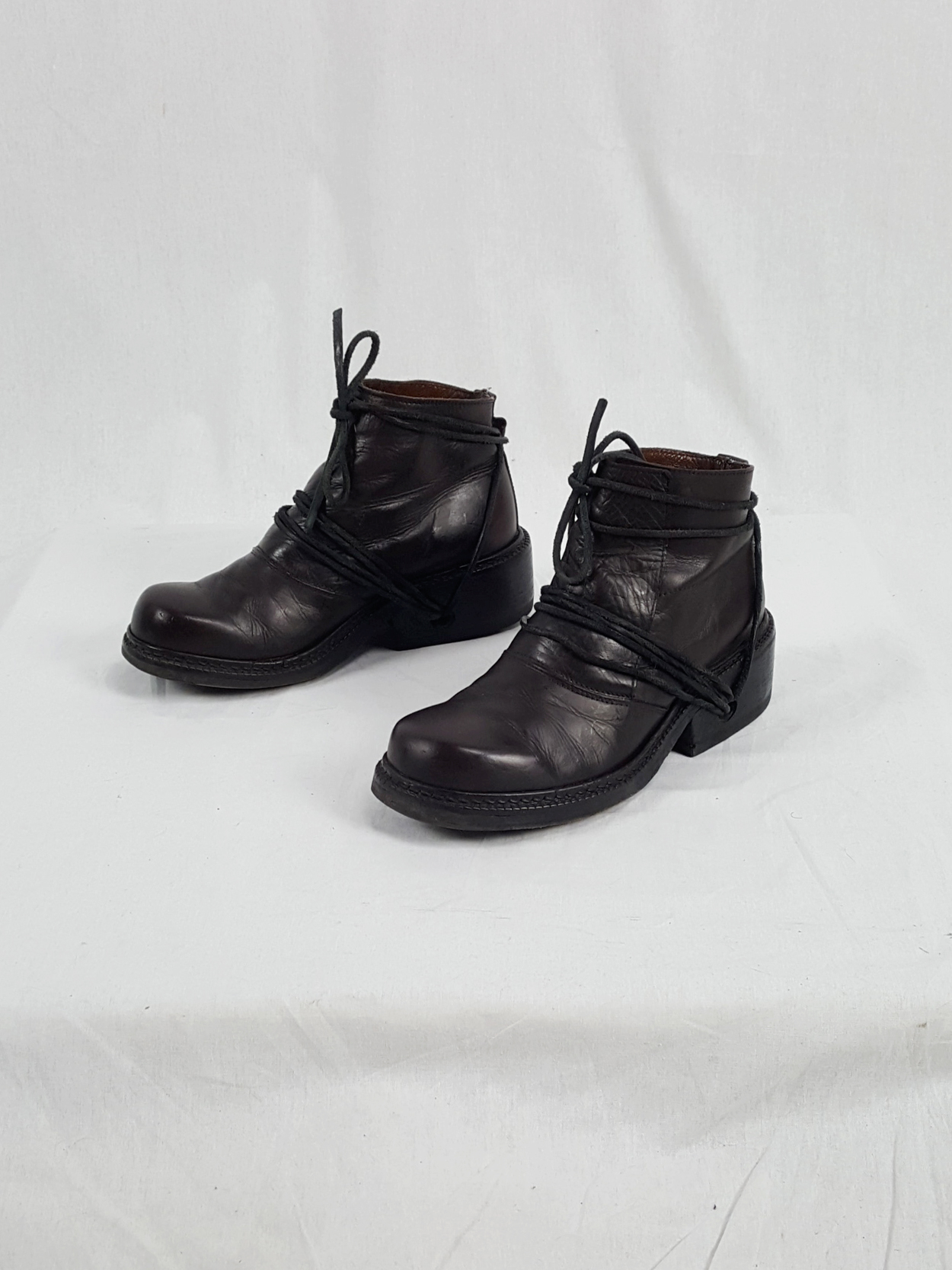 Dirk Bikkembergs burgundy boots with front flap and laces through the ...