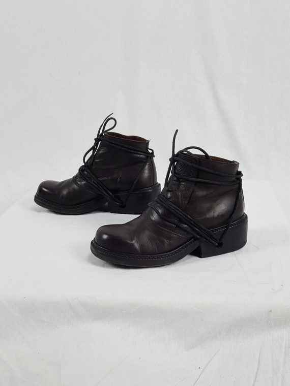 vaniitas vintage Dirk Bikkembergs burgundy boots with front flap and laces through the soles 90s archive 172510