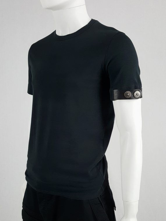 vaniitas vintage Dirk Bikkembergs dark blue t-shirt with black leather belt around the sleeve 152031