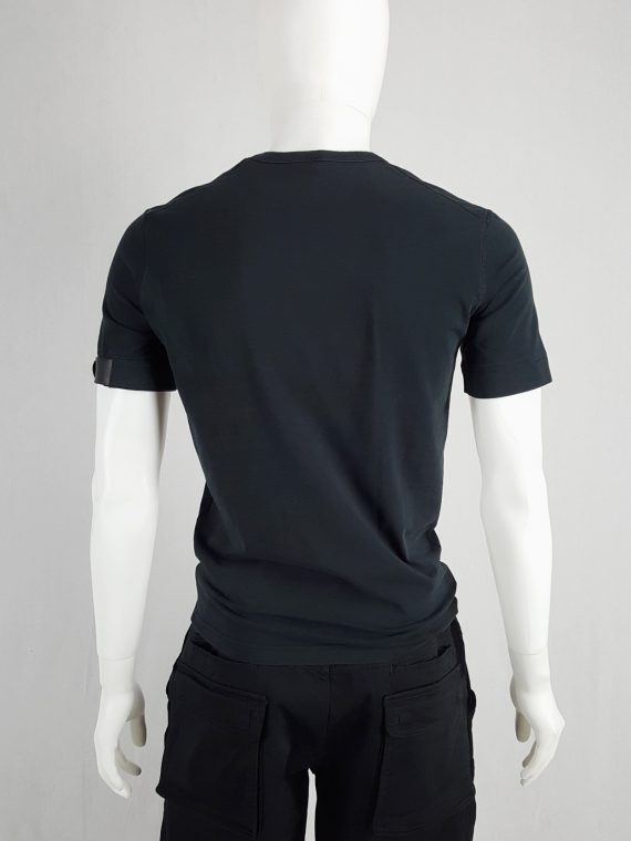 vaniitas vintage Dirk Bikkembergs dark blue t-shirt with black leather belt around the sleeve 152325