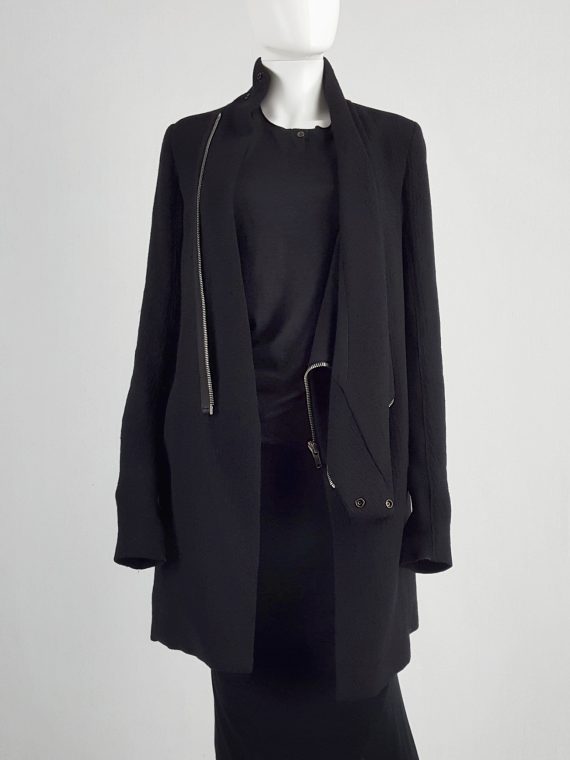 vaniitas vintage Rick Owens CRUST black coat with asymmetric zipper and cowl neck fall 2009 113136