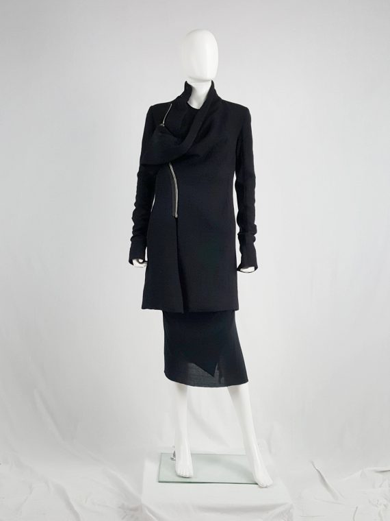 vaniitas vintage Rick Owens CRUST black coat with asymmetric zipper and cowl neck fall 2009 113258
