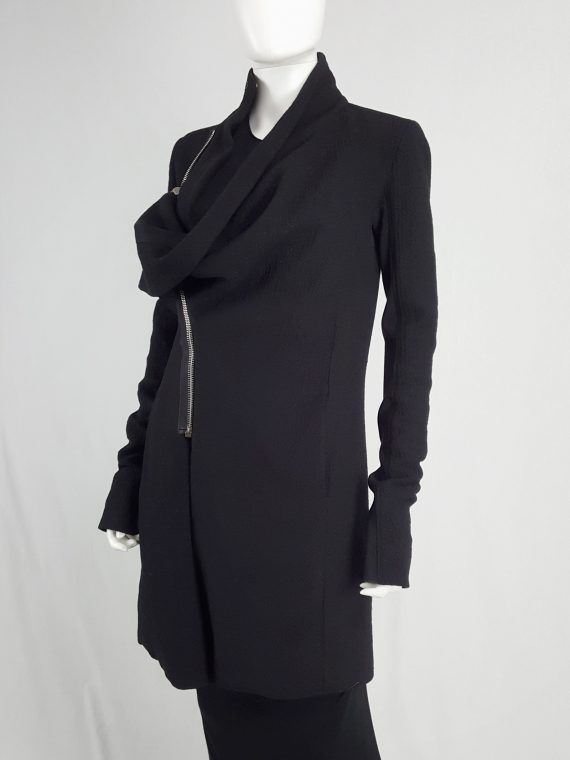vaniitas vintage Rick Owens CRUST black coat with asymmetric zipper and cowl neck fall 2009 113340