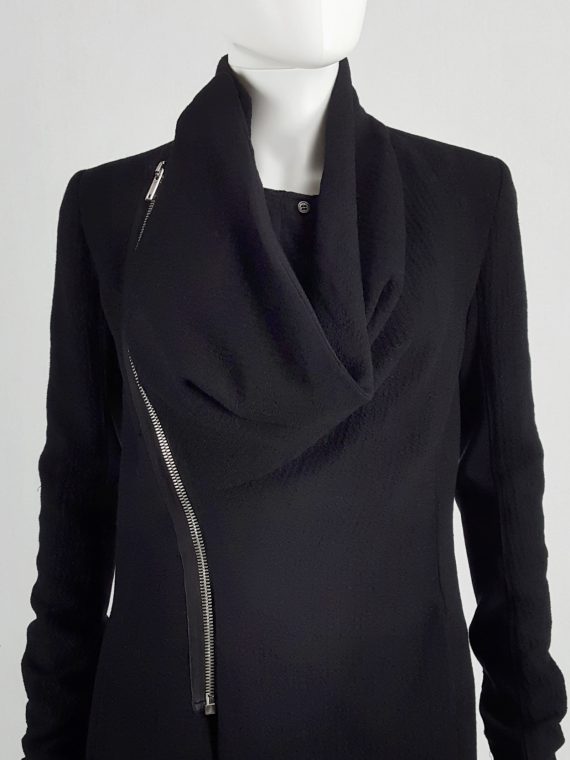 vaniitas vintage Rick Owens CRUST black coat with asymmetric zipper and cowl neck fall 2009 113547