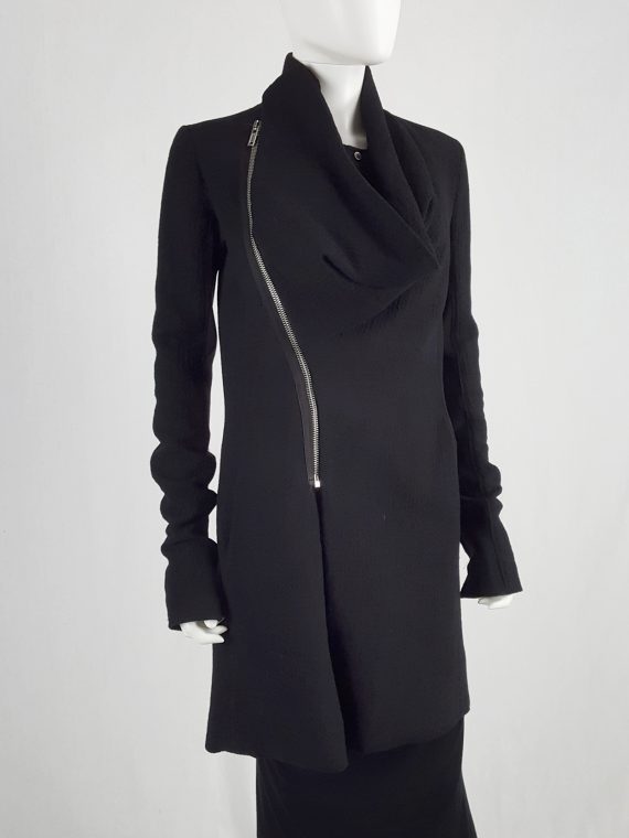 vaniitas vintage Rick Owens CRUST black coat with asymmetric zipper and cowl neck fall 2009 113557