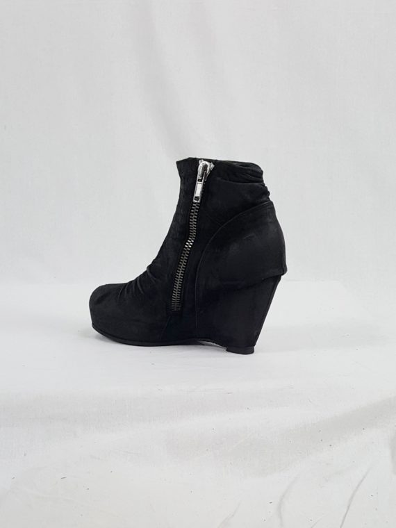 vaniitas vintage Rick Owens black suede ankle boots with wedge heel and hidden platform 153010(0)