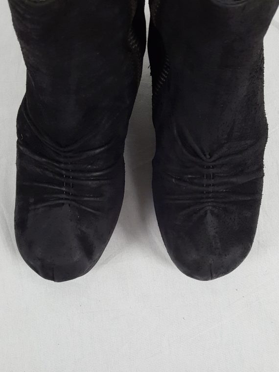 vaniitas vintage Rick Owens black suede ankle boots with wedge heel and hidden platform 153226