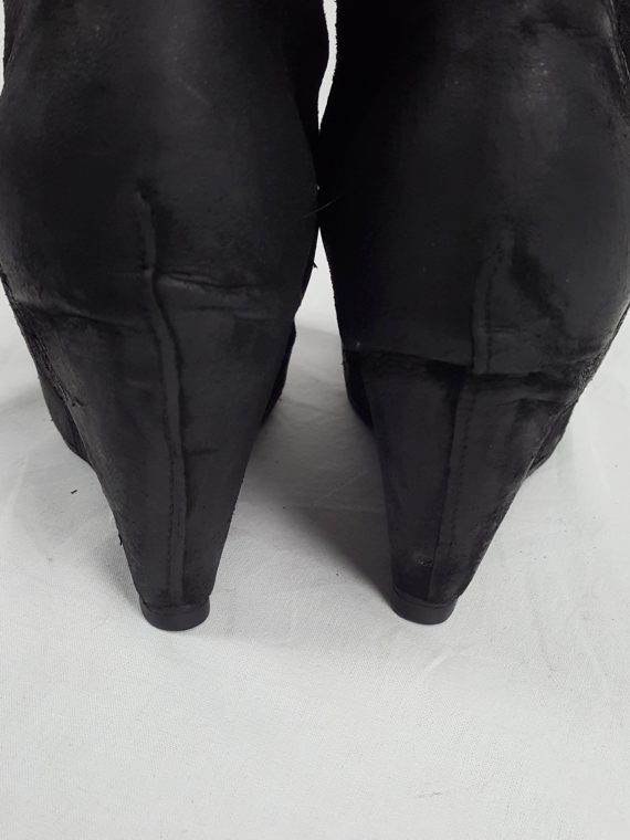 vaniitas vintage Rick Owens black suede ankle boots with wedge heel and hidden platform 153234