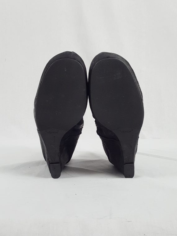 vaniitas vintage Rick Owens black suede ankle boots with wedge heel and hidden platform 153318
