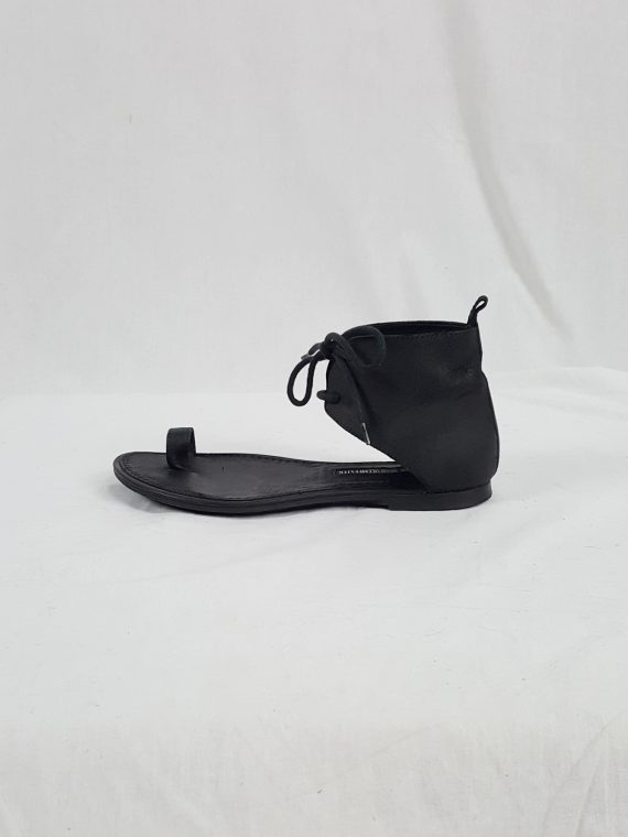 vaniitas vintage Ann Demeulemeester black lace-up sandals with toe strap 192116
