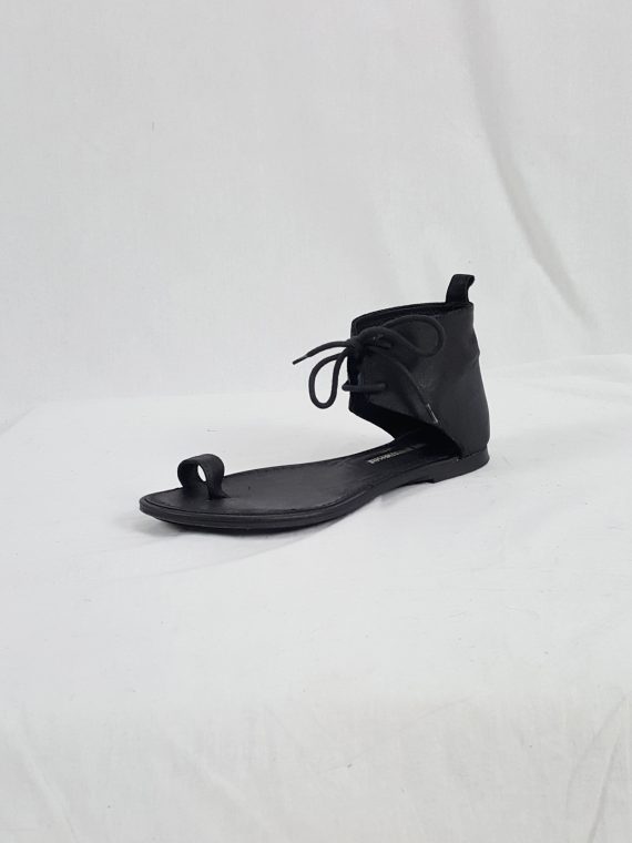 vaniitas vintage Ann Demeulemeester black lace-up sandals with toe strap 192136