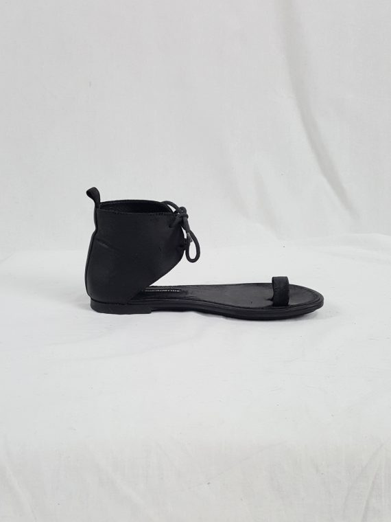 vaniitas vintage Ann Demeulemeester black lace-up sandals with toe strap 192214