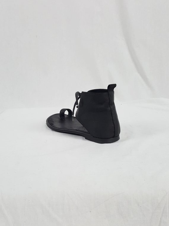 vaniitas vintage Ann Demeulemeester black lace-up sandals with toe strap 192249
