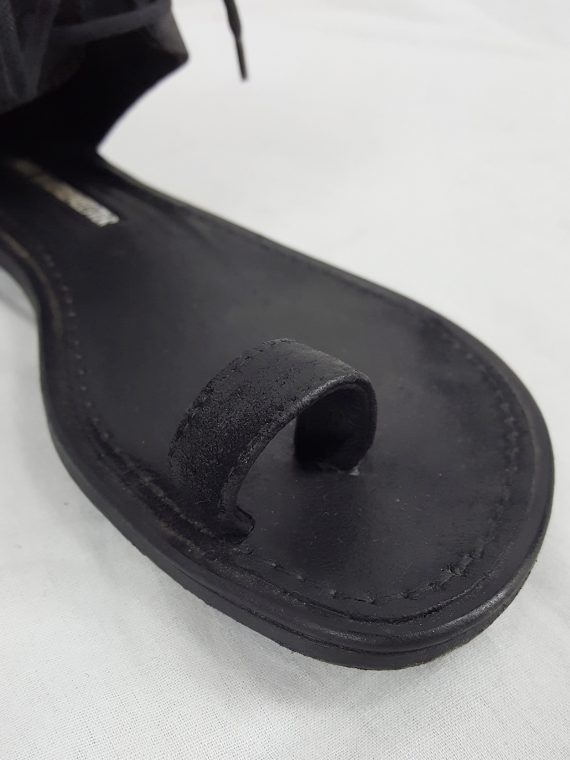 vaniitas vintage Ann Demeulemeester black lace-up sandals with toe strap 192334