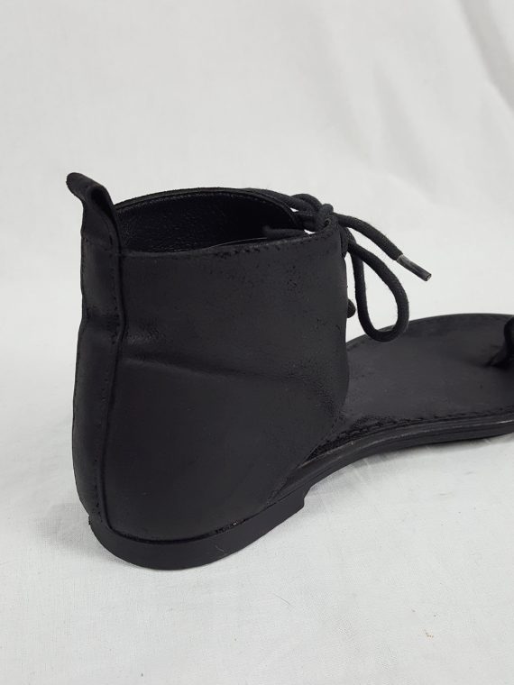 vaniitas vintage Ann Demeulemeester black lace-up sandals with toe strap 192418