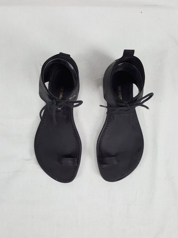 vaniitas vintage Ann Demeulemeester black lace-up sandals with toe strap 192637