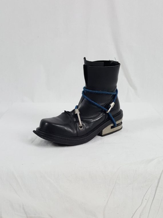 vaniitas vintage Dirk Bikkembergs black boots with blue mountaineering straps 1990S 1995 173307(0)