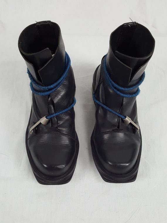 vaniitas vintage Dirk Bikkembergs black boots with blue mountaineering straps 1990S 1995 173625