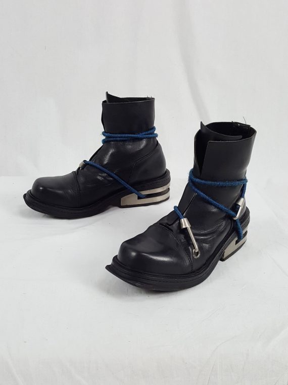 vaniitas vintage Dirk Bikkembergs black boots with blue mountaineering straps 1990S 1995 174629