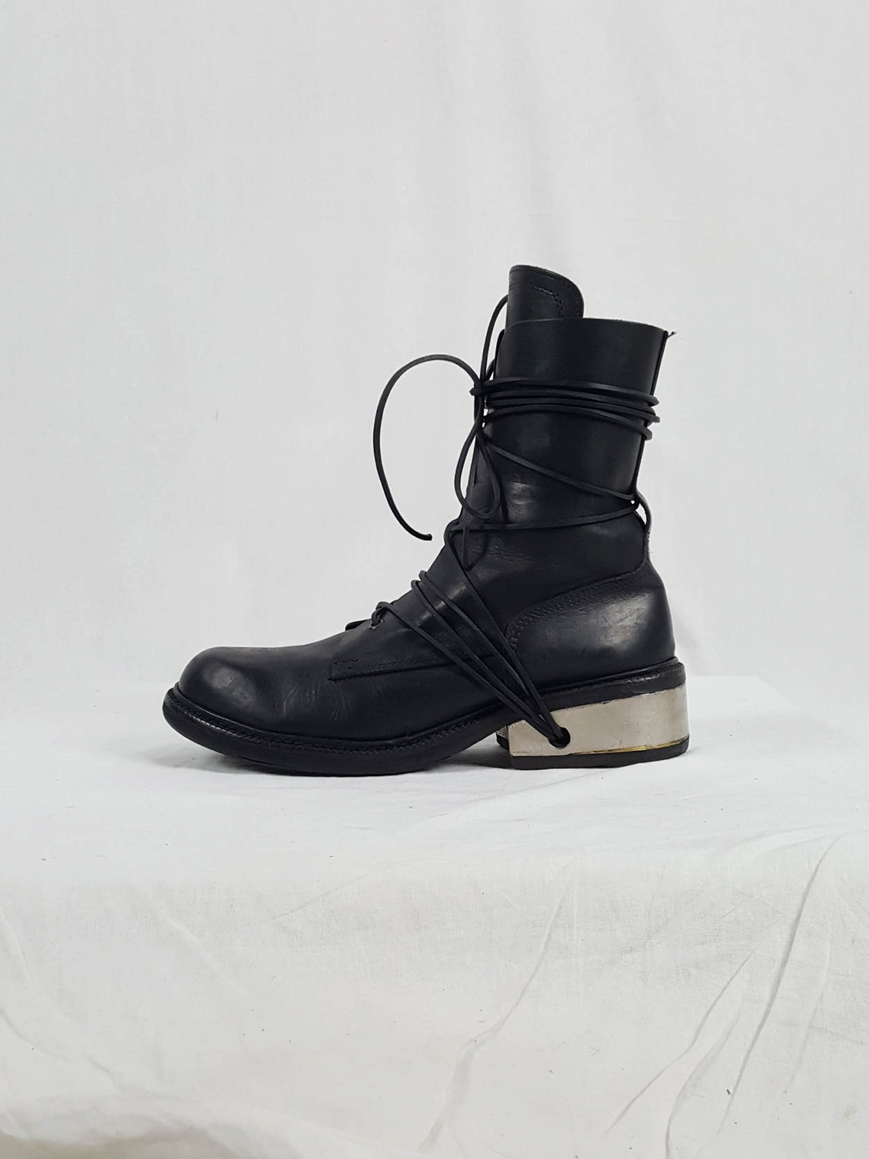 Dirk Bikkembergs black tall boots with laces through the metal 
