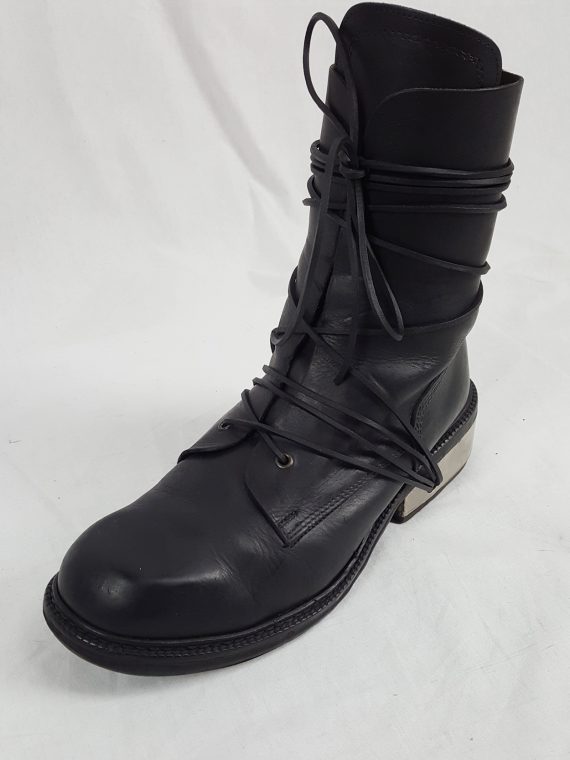 vaniitas vintage Dirk Bikkembergs black tall boots with laces through the metal heel 1990S 90S 175118(0)