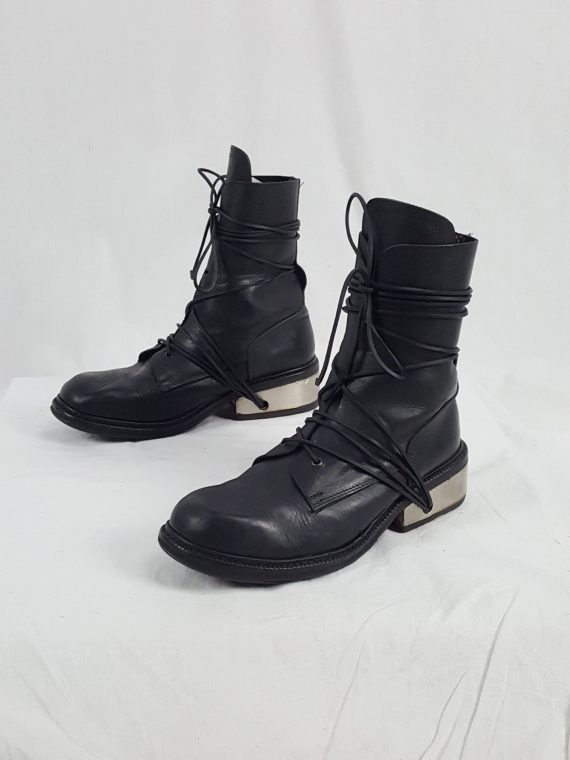 vaniitas vintage Dirk Bikkembergs black tall boots with laces through the metal heel 1990S 90S 175430