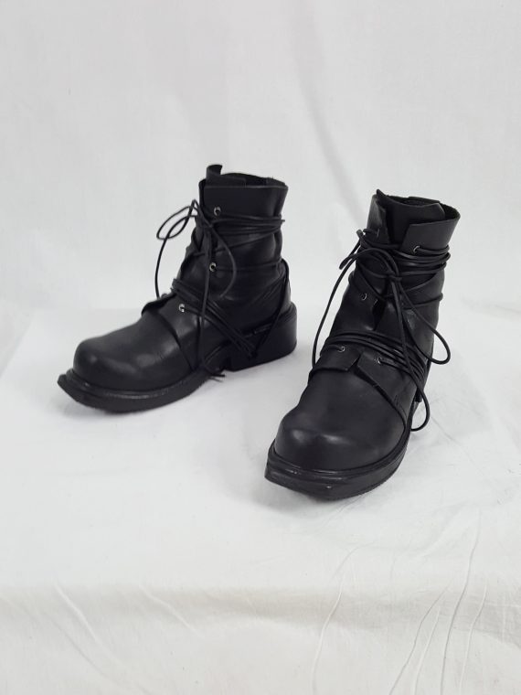 vaniitas vintage Dirk Bikkembergs black tall boots with laces through the soles 1990s archive104432